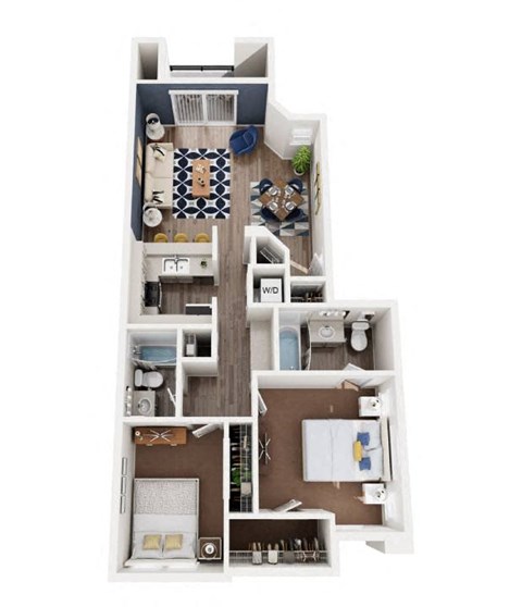 Floor plan for 2 beds, 2 baths, 1130 sqft